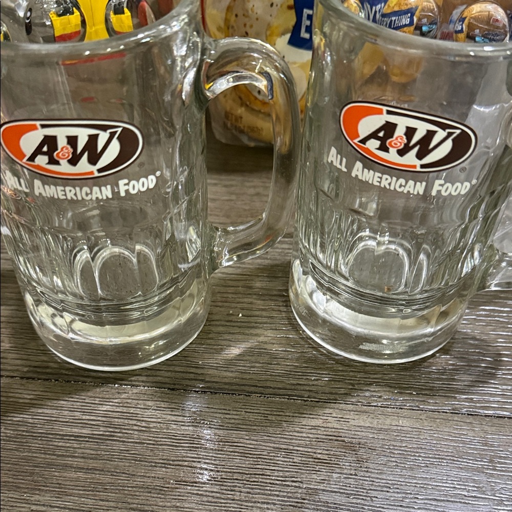 A&W RootBeer Clear Glass Mugs - Set of 2
